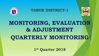 TABUK DISTRICT-1
MONITORING, EVALUATION
& ADJUSTMENT
QUARTERLY MONITORING
1st Quarter 2018
 