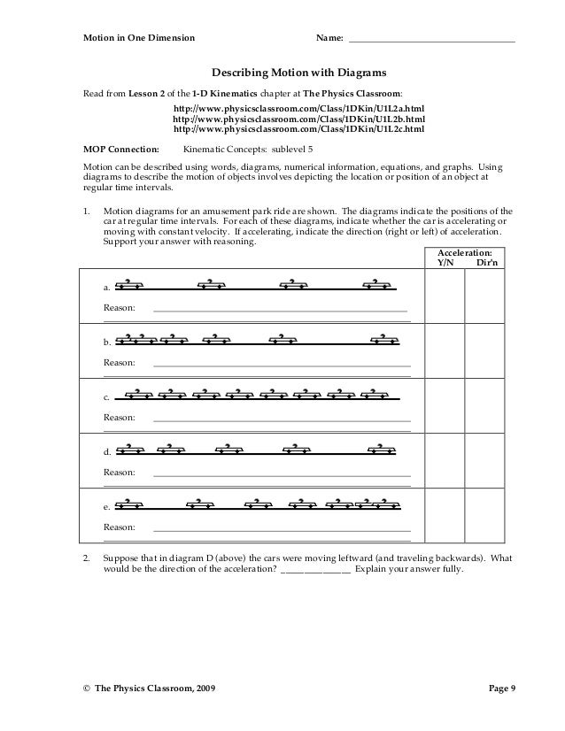Motion in one dimension worksheet answers