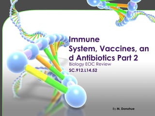Immune
System, Vaccines, an
d Antibiotics Part 2
Biology EOC Review
SC.912.L14.52




                     By M. Donohue
 