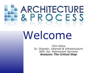 Tom Valva Sr. Director, Internet & Infrastructure ADP, Inc. Retirement Services Analysis: The Critical Step 