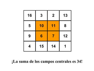 ¡La suma de los campos centrales es 34!