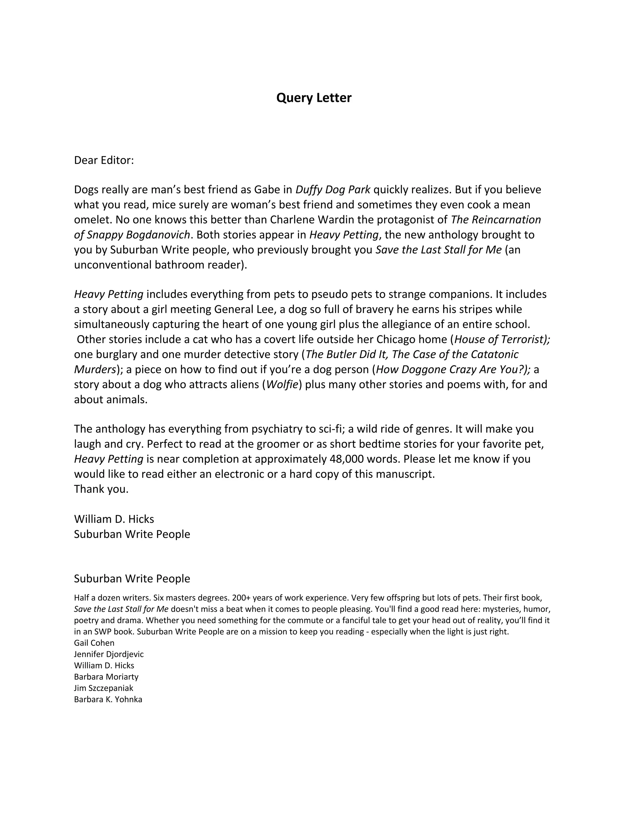 Bill Hicks Heavy Petting Book Proposal DOC Dogs Pets
