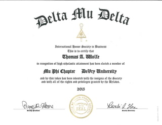 Delta Mu Delta Certificate