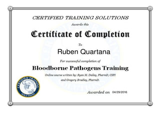 Certificate Blood Pathogens Ruben Quartana