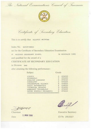 certificate of secondary education