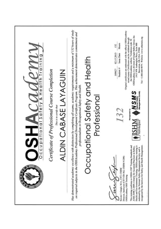 OSHA Professional Certificate