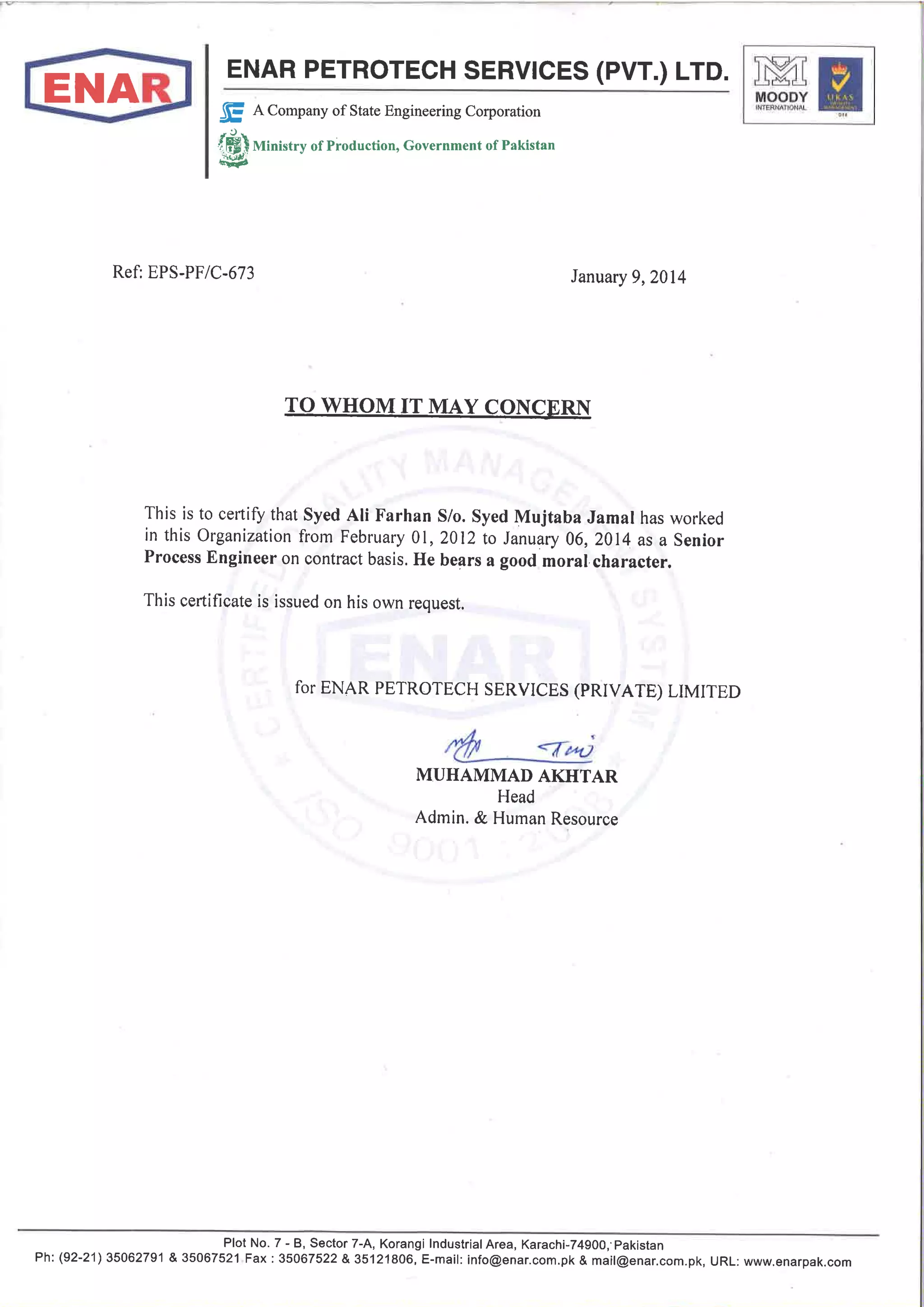 ENAR Experience letter | PDF