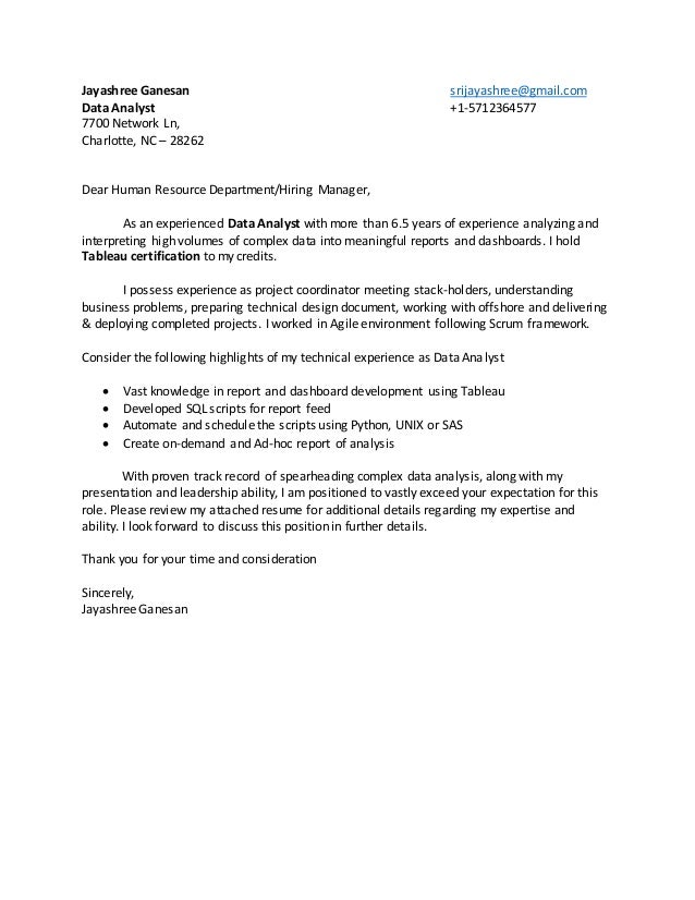 jayashree data analyst cover letter cover letter for data analyst