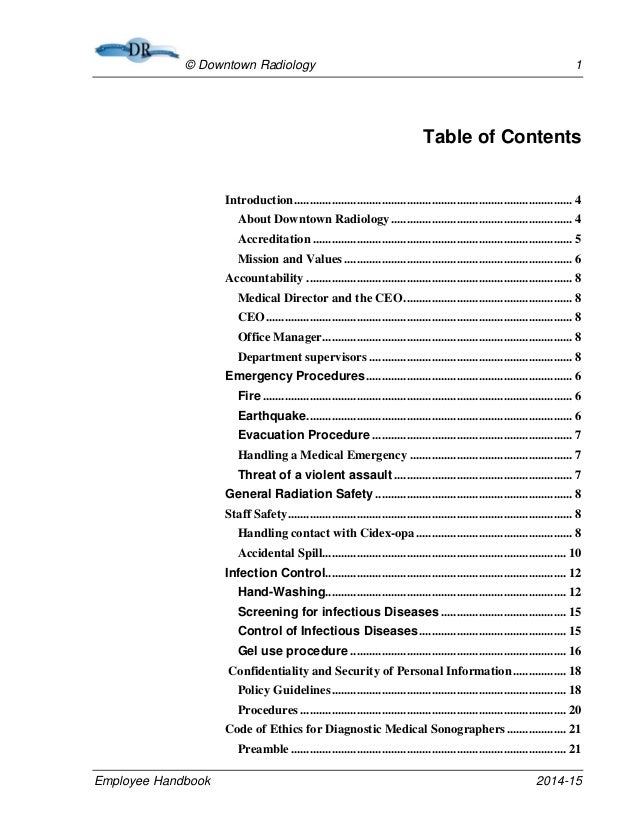 Emloyee Handbook Downtown Radiology