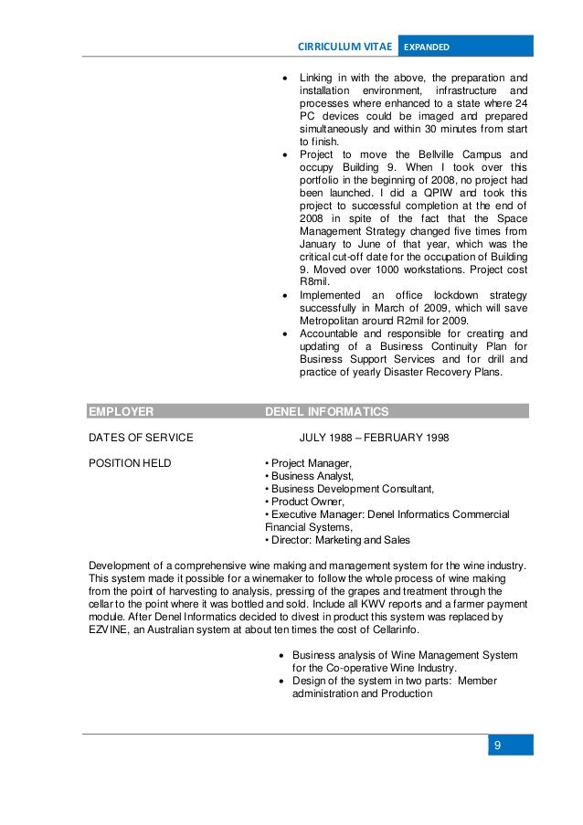 Resume wine industry