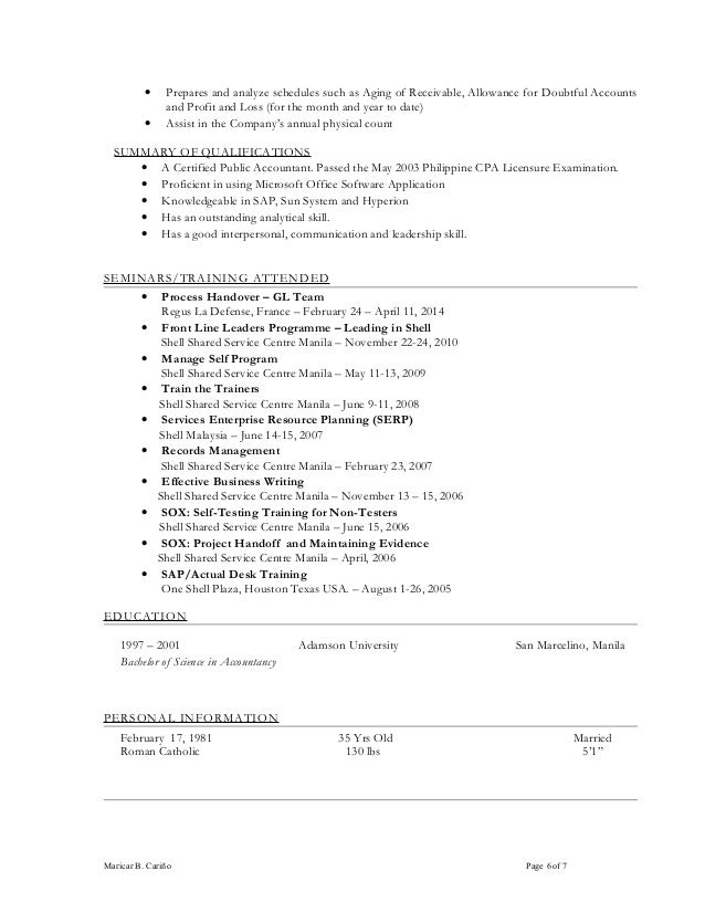 resume maricar carino apr 2016 general ledger accountant resume