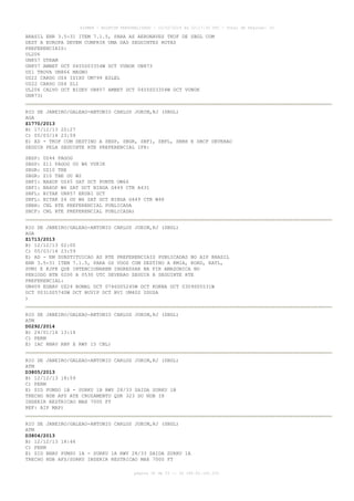 AISWEB - BOLETIM PERSONALIZADO - 10/02/2014 às 22:17:35 UTC - Total de Páginas: 33

BRASIL ENR 3.5-31 ITEM 7.1.5, PARA AS AERONAVES TKOF DE SBGL COM
DEST A EUROPA DEVEM CUMPRIR UMA DAS SEGUINTES ROTAS
PREFERENCIAIS:
UL206
UN857 UTRAM
UN857 AMBET DCT 0455S03354W DCT VUNOK UN873
UZ1 TROVA UN866 MAGNO
UZ22 CARDO UZ4 ISIXU UM799 ESLEL
UZ22 CARDO UZ4 SLI
UL206 CALVO DCT BIDEV UN857 AMBET DCT 0455S03354W DCT VUNOK
UN873)
RIO DE JANEIRO/GALEAO-ANTONIO CARLOS JOBIM,RJ (SBGL)
AGA
Z1770/2013
B) 17/12/13 20:27
C) 05/03/14 23:59
E) AD - TKOF COM DESTINO A SBSP, SBGR, SBFI, SBFL, SBBH E SBCF DEVERAO
SEGUIR PELA SEGUINTE RTE PREFERENCIAL IFR:
SBSP:
SBSP:
SBGR:
SBGR:
SBFI:
SBFI:
SBFL:
SBFL:
SBBH:
SBCF:

UZ44 PAGOG
Z11 PAGOG OU W6 VUKIK
UZ10 TBE
Z10 TBE OU W2
NAXOP UZ45 SAT DCT PONTE UW66
NAXOP W6 SAT DCT NIBGA G449 CTB A431
BITAK UN857 EKUBI DCT
BITAK Z4 OU W6 SAT DCT NIBGA G449 CTB W48
CNL RTE PREFERENCIAL PUBLICADA
CNL RTE PREFERENCIAL PUBLICADA)

RIO DE JANEIRO/GALEAO-ANTONIO CARLOS JOBIM,RJ (SBGL)
AGA
Z1713/2013
B) 12/12/13 02:00
C) 05/03/14 23:59
E) AD - EM SUBSTITUICAO AS RTE PREFERENCIAIS PUBLICADAS NO AIP BRASIL
ENR 3.5-31 ITEM 7.1.5, PARA OS VOOS COM DESTINO A KMIA, KORD, KATL,
SVMI E KJFK QUE INTENCIONAREM INGRESSAR NA FIR AMAZONICA NO
PERIODO BTN 0200 A 0530 UTC DEVERAO SEGUIR A SEGUINTE RTE
PREFERENCIAL:
UM409 EGBAV UZ24 BOMAL DCT 0746S05245W DCT KOKNA DCT 0309S05531W
DCT 0031S05740W DCT BUVIP DCT BVI UM402 UDUSA
)
RIO DE JANEIRO/GALEAO-ANTONIO CARLOS JOBIM,RJ (SBGL)
ATM
D0292/2014
B) 24/01/14 13:14
C) PERM
E) IAC RNAV RNP X RWY 15 CNL)
RIO DE JANEIRO/GALEAO-ANTONIO CARLOS JOBIM,RJ (SBGL)
ATM
D3805/2013
B) 12/12/13 18:59
C) PERM
E) SID PUMSO 1B - SURKU 1B RWY 28/33 SAIDA SURKU 1B
TRECHO NDB AFS ATE CRUZAMENTO QDR 323 DO NDB IH
INSERIR RESTRICAO MAX 7000 FT
REF: AIP MAP)
RIO DE JANEIRO/GALEAO-ANTONIO CARLOS JOBIM,RJ (SBGL)
ATM
D3804/2013
B) 12/12/13 18:44
C) PERM
E) SID RNAV PUMSO 1A - SURKU 1A RWY 28/33 SAIDA SURKU 1A
TRECHO NDB AFS/SURKU INSERIR RESTRICAO MAX 7000 FT
página 30 de 33 :: IP 189.62.162.251

 