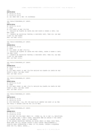 AISWEB - BOLETIM PERSONALIZADO - 10/02/2014 às 22:17:35 UTC - Total de Páginas: 33

ATM
D0470/2014
B) 08/02/14 00:51
C) 05/05/14 23:59
E) IAC RNAV RNP X RWY 17R SUSPENSA)
SAO PAULO/CONGONHAS,SP (SBSP)
ATM
D0070/2014
B) 08/01/14 22:25
C) PERM
E) SID NINVU 1B RWY 35L/35R
1 - EXCLUIR NA PLANTA DA CARTA NOS REP NINVU E KORNU A INFO: IAS
MAX 190KT
2 - INSERIR NA DESCRICAO TEXTUAL A SEGUINTE INFO: TRNS RCL IAS MAX
210KT TIL REP KORNU
REF: AIP MAP (SID))
SAO PAULO/CONGONHAS,SP (SBSP)
ATM
D0069/2014
B) 08/01/14 22:18
C) PERM
E) SID PORBI 1B RWY 17R/17L:
1 - EXCLUIR NA PLANTA DA CARTA NOS REP PORBI, SASBO E KORNU A INFO:
IAS MAX 190KT
2 - INSERIR NA DESCRICAO TEXTUAL A SEGUINTE INFO: TRNS RCL IAS MAX
210KT TIL REP KORNU
REF: AIP MAP (SID))
SAO PAULO/CONGONHAS,SP (SBSP)
ATM
D0068/2014
B) 08/01/14 22:17
C) PERM
E) SID RNAV NINVU 1A RWY 35L/35R EXCLUIR NA PLANTA DA CARTA NO REP
NINVU A INFO: IAS MAX 190KT
REF: AIP MAP (SID))
SAO PAULO/CONGONHAS,SP (SBSP)
ATM
D0067/2014
B) 08/01/14 21:29
C) PERM
E) SID RNAV PORBI 1A RWY 17R/17L EXCLUIR NA PLANTA DA CARTA NO REP
PORBI A INFO: IAS MAX 190KT
REF: AIP MAP (SID))
SAO PAULO/CONGONHAS,SP (SBSP)
ATM
D4074/2013
B) 06/01/14 02:00
C) 28/03/14 23:59
E) FIR CURITIBA - ALL TFC VFR BLW FL105 DENTRO DOS BDRY LT DA TMA
SAO PAULO 4 DEVERA COOR NA FCA 126.65 MHZ)
SAO PAULO/CONGONHAS,SP (SBSP)
ATM
D4068/2013
B) 28/12/13 19:58
C) 13/03/14 23:59
E) SID RWY 35L/35R RNAV IMBID 1A - PUKRA 1A, DE 12 DEC 13, MODIFICAR:
A) NO QUADRO RMK O ITEM 4 PARA: GRADIENTE MNM DE SUBIDA 9 POR CENTO
TIL CRUZAR 4000FT. APOS 3,3 POR CENTO.
B) NO QUADRO DESCRICAO TEXTUAL DA SAIDA IMBID 1A PARA: APOS TKOF,
MNTN RUMO 348 TIL CRUZAR 3600FT E APOS CURVAR IMEDIATAMENTE A
DIREITA PARA INTERCEPTAR O RUMO 133 TIL MOSRA. CURVAR A ESQUERDA
RUMO 094 TIL IMBID. ENTAO...
página 4 de 33 :: IP 189.62.162.251

 