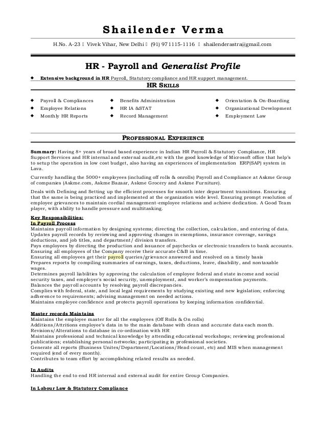 New Resume For HR Payroll & Support
