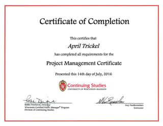 April Trickel PM Certificate