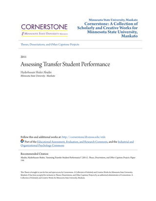 Transfer Assessment Paper Assessing Transfer Student Performance | PDF