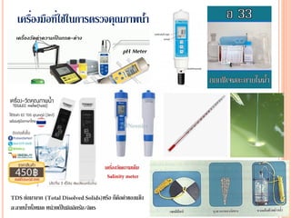 เครื่องมือที่ใช้ในการตรวจคุณภาพน้า
ย่อมาจาก ( หรือ ก็คือค่าของแข็ง
ละลายน้าทั้งหมด หน่วยเป็นมิลลิกรัม/ลิตร
เครื่องวัดความเค็ม
 