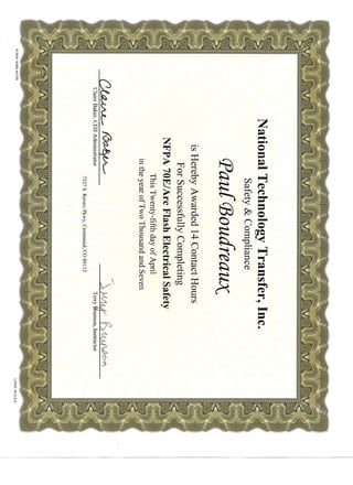 NFPA 70-E Certificate