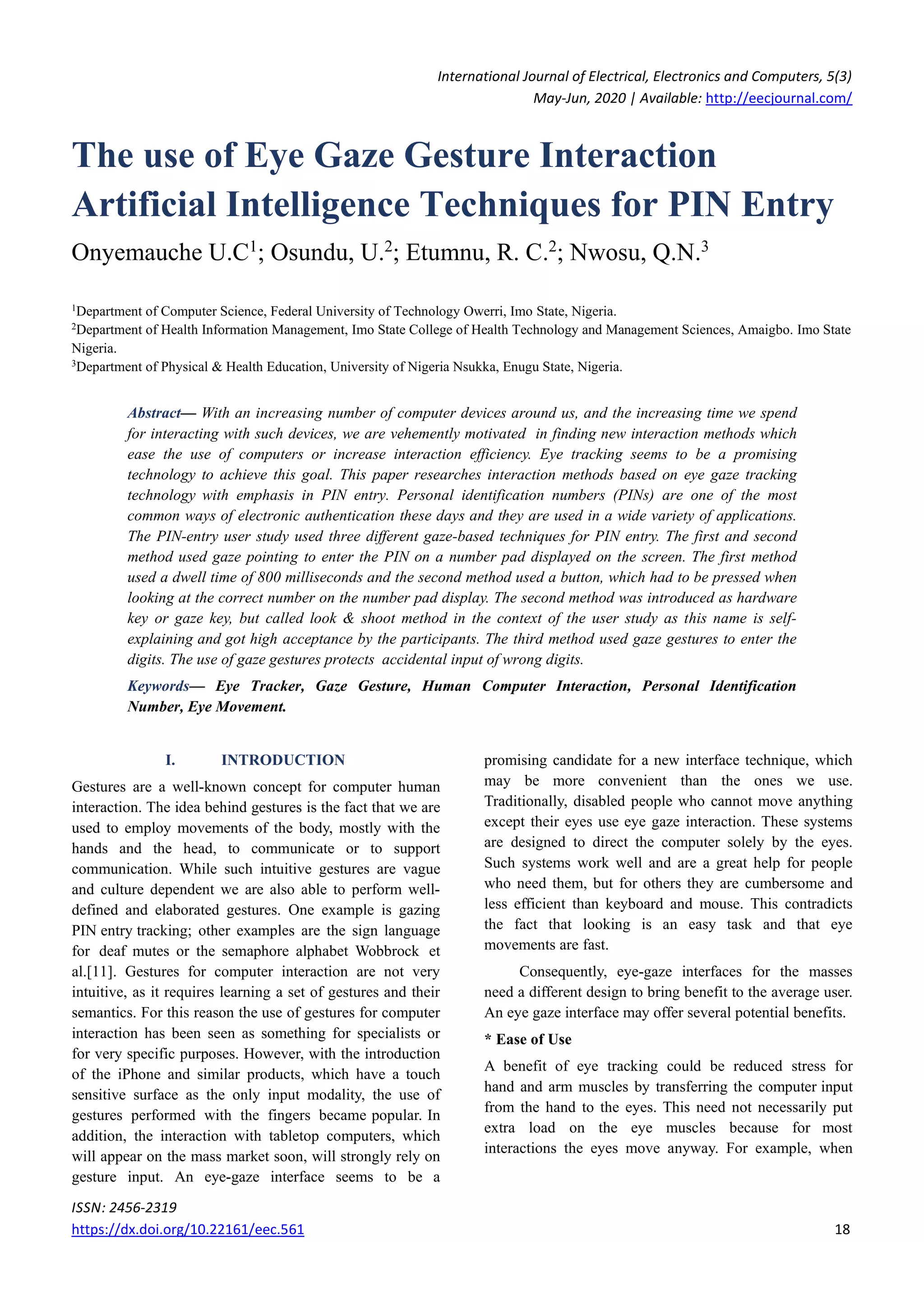 The use of Eye Gaze Gesture Interaction Artificial Intelligence ...