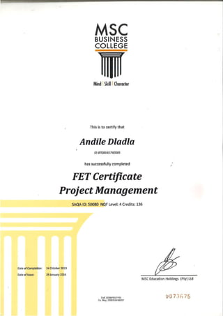 Project Management Certificate | PDF