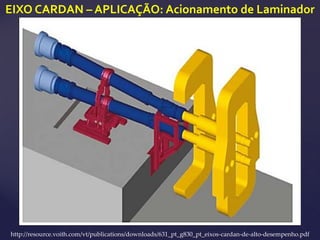 EIXO CARDAN – APLICAÇÃO: Acionamento de Laminador
http://resource.voith.com/vt/publications/downloads/631_pt_g830_pt_eixos-cardan-de-alto-desempenho.pdf
 