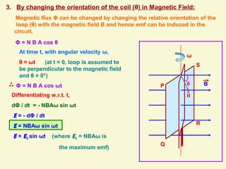 3. By changing the orientation of the coil (θ) in Magnetic Field:
Magnetic flux Φ can be changed by changing the relative ...