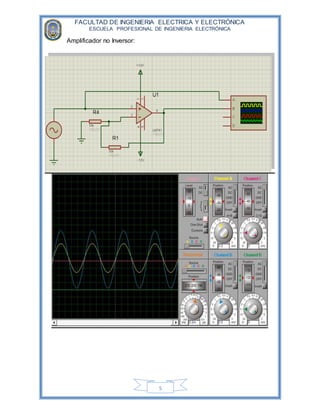 FACULTAD DE INGENIERIA ELECTRICA Y ELECTRÓNICA
ESCUELA PROFESIONAL DE INGENIERIA ELECTRÓNICA
5
Amplificador no Inversor:
 