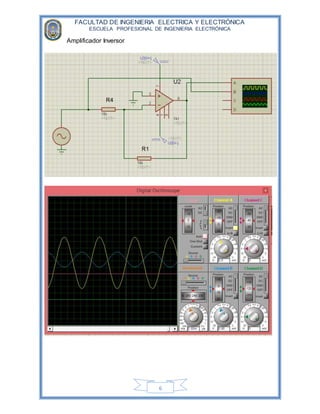 FACULTAD DE INGENIERIA ELECTRICA Y ELECTRÓNICA
ESCUELA PROFESIONAL DE INGENIERIA ELECTRÓNICA
6
Amplificador Inversor
 