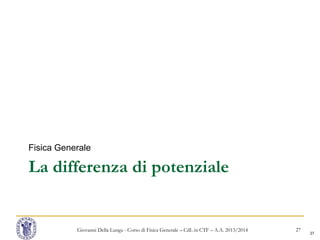 27
La differenza di potenziale
Fisica Generale
Giovanni Della Lunga - Corso di Fisica Generale – CdL in CTF – A.A. 2013/2014 27
 