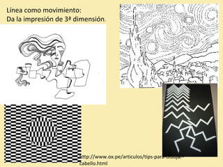 Línea como movimiento: 
Da la impresión de 3ª dimensión. 
http://www.ox.pe/articulos/tips-para-dibujar-cabello. 
html 
 