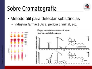 Sobre Cromatografia
Imagem:www.medicalnw.com
● Método útil para detectar substâncias
– Indústria farmacêutica, perícia criminal, etc.
 