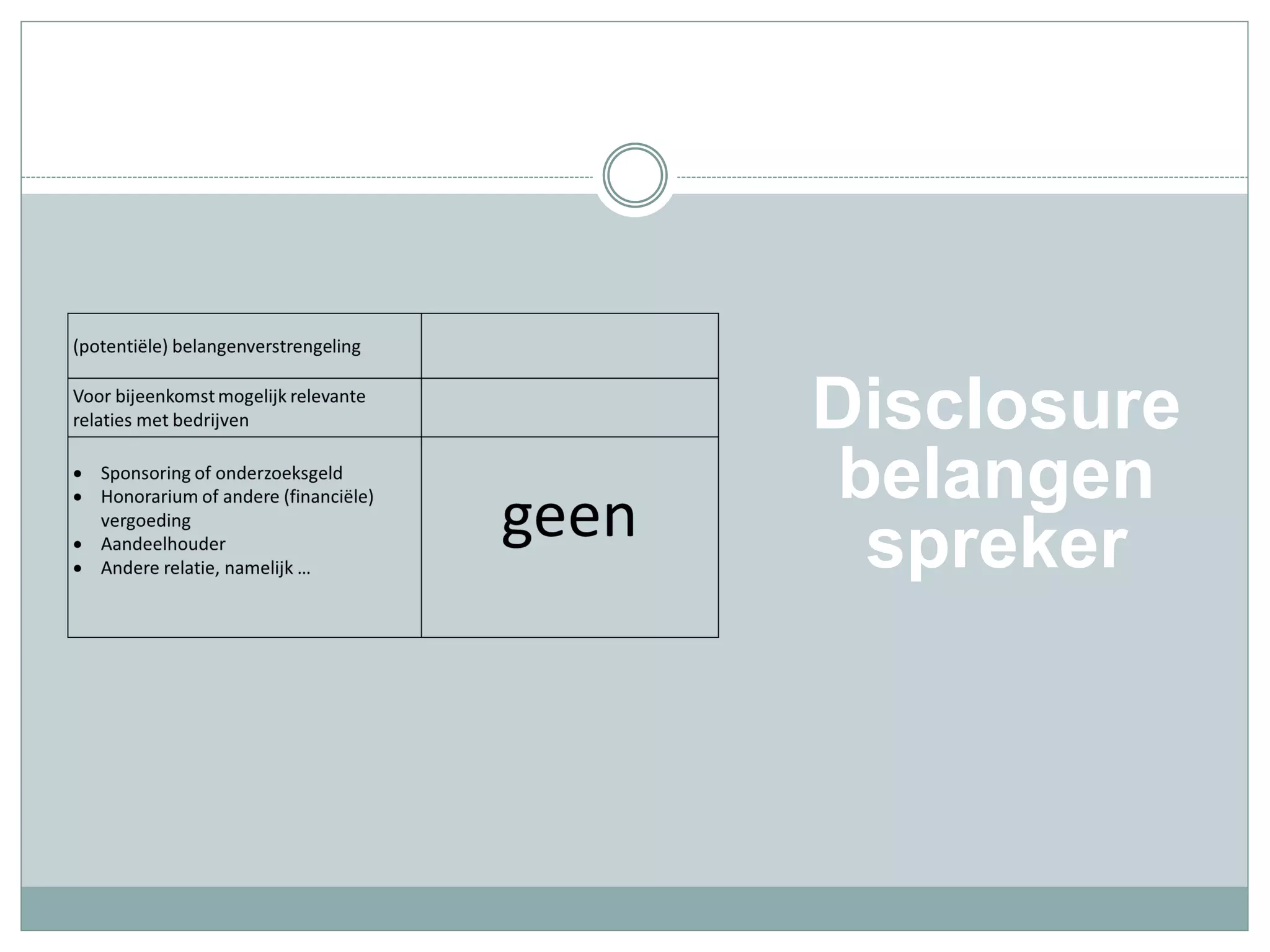 Disclosure
belangen
spreker
 