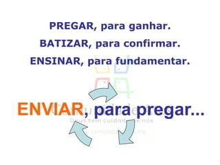  Cada discipulador, tem a função de equipar e treinar cada discípulo para a pregação do evangelho.