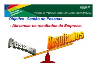 Objetivo Gestão de Pessoas
 Alavancar os resultados da Empresa.
 