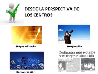DESDE LA PERSPECTIVA DE
      LOS CENTROS




Mayor eficacia         Proyección




Comunicación
 