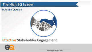 The High EQ Leader
MASTER CLASS II
Effective Stakeholder Engagement
 