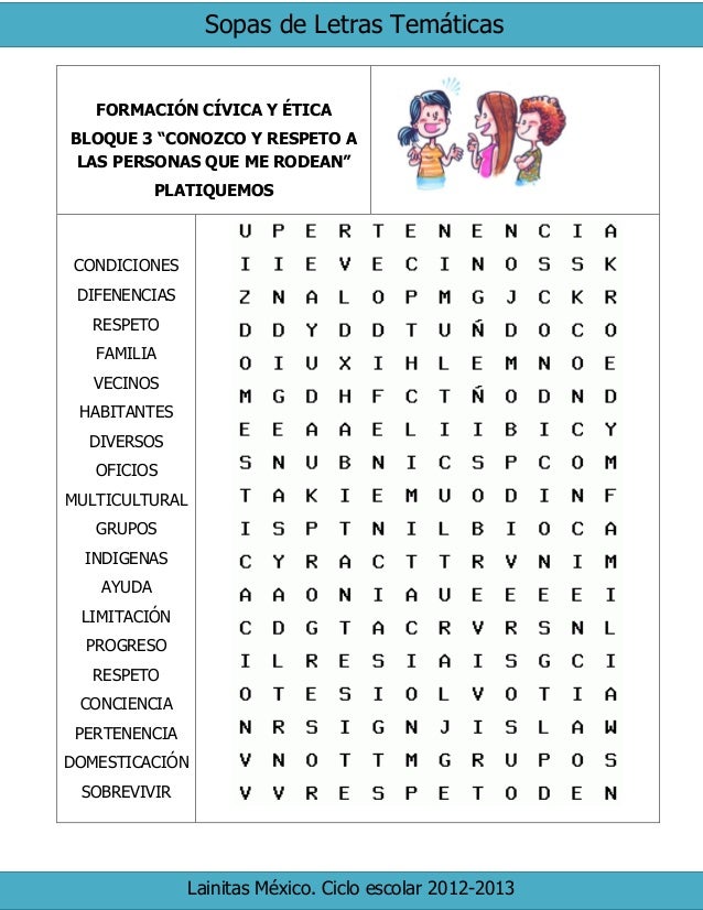 1er grado bloque 3 sopa de letras