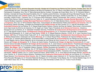 Presidente: Excmo. Sr. D. Jerónimo Saavedra Acevedo, Alcalde de la Ciudad de Las Palmas de Gran Canaria, Vocales; Ilma. Sra. D.ª Teresa Morales de León, Concejala de Gobierno del Área de Presidencia; Sra. D.ª María Luisa Blanco Roca, Concejala Delegada de Participación Ciudadana; Ilma. Sra. D.ª María Bernarda Barrios Curbelo, Concejala del Grupo Mixto; Ilmo. Sr. D. Fernando Navarro Cardoso, Concejal del Grupo Municipal Socialista; Sra. D.ª Josefa Luzardo Romano, Concejala del Grupo Municipal Popular; Sra. D.ª Pino Isabel Quevedo León,  Distrito  Centro, Sra. D.ª Mª Ángeles Sánchez Domínguez, Distrito Ciudad Alta; Sr. D. Arturo Melián González, Distrito Puerto - Canteras; Sra. D.ª Francisca Pérez Rodríguez, Distrito Tamaraceite, San Lorenzo y Tenoya; Sr. D. Juan Carlos Pérez Ramos, Distrito Vegueta-Cono Sur-Tafira; Sr. D. Jacinto Quevedo Sarmiento,  Consejo Escolar Municipal ; Sr. D. Vicente Mirallave Izquierdo,  Consejo Municipal Patrimonio Histórico ; Sr. D. Pablo Barbero Sierra,  Consejo Sectorial de Turismo y Congresos ; Ilma. Sra. D.ª Mª Auxiliadora Pérez Díaz, Viceconsejera de Administración Pública del  Gobierno de Canarias ; Sra. D.ª Encarnación Galván González, Consejera de Presidencia del  Cabildo Insular  de Gran Canaria; Sr. D. José Mª Hernández León,  Autoridad Portuaria  de Las Palmas; Sr. D. Miguel Ángel Suárez Cabrera, Director del Área de Calidad, Obra Social y Comunicación de la Caja Insular de Ahorros de Canarias; Sr. D. Ángel Luis Tadeo Tejera, Presidente de la  Cámara de Comercio , Industria y Navegación de Las Palmas; Sr. D. Sebastián Grisaleña Sánchez, Presidente de  la Asociación de Empresarios de la Construcción ; Sr. D. José Agustín Espino Flores , Confederación Canaria de Empresarios ; Sr. D. Fernando Fraile González, Confederación Canaria de Empresarios; Sr. D. José Luis Prats Godoy,  CCOO ; Sr. D. Miguel Redondo Iribarren, CCOO; Sr. D. Juan Francisco Fonte Moreno , UGT ;Sra. D.ª Cristina Pardo Fraile,UGT; Sr. D. José Andrés Santana Suárez,  Confederación Vecinal Alcorac Guanche ;Sr. D. Matías Dávila Falcón, Federación de Vecinos  Movecán  ;Sr. D. Óscar Roque Pérez, Federación de Vecinos  El Real de Las Palmas ;Sra. D.ª Rosario Berriel Martínez, Vicerrectora RRII e Institucionales de la  Universidad  de Las Palmas de Gran Canaria; Sr. D. José Regidor García, Rector Magnifico de la Universidad de Las Palmas de Gran Canaria; Sr. D. Joaquín Espinosa Boissier, Decano del  Colegio de Abogado s; Sr. D. Álvaro de Castro Suárez, Presidente del  Colegio de Agentes Comerciales; Sr. D. Juan Antonio García González,Presidente del  Colegio de Economistas ; Sr. D. José Antonio Lucendo Sancho, Presidente del  Colegio de Ingenieros Industriales ; Sr. D. Francisco Javier Sánchez Eizaguirre,Presidente del  Colegio de Psicólogos ; Sra. D.ª Esther Fresno Tejedor , Ben Magec ; Sra. D.ª Koldobike Velasco Vázquez , Cáritas  Diocesana de Canarias;Sr. D. Juan Lorenzo Campos Pineda, Presidente de la  Cruz Roja  Las Palmas; Sra. D.ª Mª Esther Gálvez Rodríguez,  Red Anagos ; Sr. D. Francisco Morales Hernández,  Red Europea de Lucha contra la Pobreza y la Exclusión Social  deCanarias (EAPN – Canarias); Sra. D.ª Alicia Gloria Reyes Hernández,  AMPA S Galdós; Sra. D.ª Juana Teresa Gil Falcón, APAS FEPEL; Sr. D. Víctor Manuel Hernández Alemán , Asoclub  de Gran Canaria; Sr. D. Antonio Suárez Santana, Presidente de la  Federación Interinsular de Fútbol  de Las Palmas; Sr. D. Eugenio Reyes Naranjo,  Foro Social por Gran Canaria ; Sra. D.ª Beatriz González López-Valcárcel; Sr. D. Francisco Morote Costa; Sra. D.ª Flora Pescador Monagas; Sr. D. Fernando Redondo Rodríguez; Sr. D. Fernando Torres Baena; Sra. D.ª Carmen Batista Vega; Sr. D. José Falcón Sosa; Sra. D.ª Pino Hernández Benítez; Sr. D. José Hernández Curbelo; Sra. D.ª Yurena Younis Arrabal. 