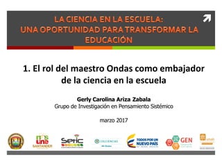 
1. El rol del maestro Ondas como embajador
de la ciencia en la escuela
Gerly Carolina Ariza Zabala
Grupo de Investigación en Pensamiento Sistémico
marzo 2017
 