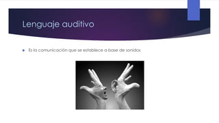 Lenguaje auditivo


Es la comunicación que se establece a base de sonidos

 