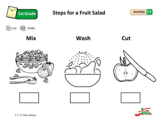 Steps for a Fruit Salad 11
Order
Mix Wash Cut
 