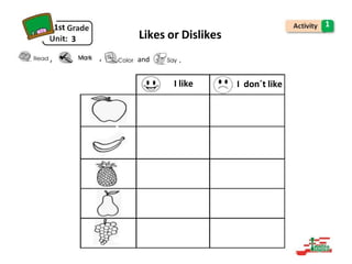 1st
3
1
Likes or Dislikes
, , and .
I like I don´t like
 