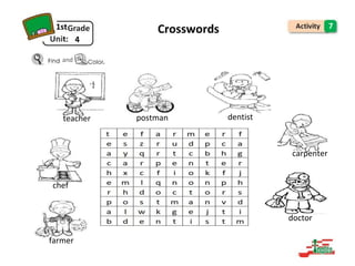 1st Crosswords 7
4
and .
teacher postman dentist
carpenter
chef
doctor
farmer
 