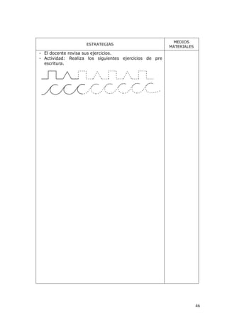 46
ESTRATEGIAS
MEDIOS
MATERIALES
- El docente revisa sus ejercicios.
- Actividad: Realiza los siguientes ejercicios de pre
escritura.
 