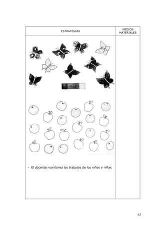 62
ESTRATEGIAS
MEDIOS
MATERIALES
- El docente monitorea los trabajos de los niños y niñas
 