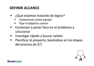 EMPATIZAR
Empatizar es abrirse a la realidad del otro
Implica salir al mundo a relevar y ver los
problemas/ oportunidades en acción
Somos empáticos cuando somos capaces
de ver el problema con los ojos del
usuario
 