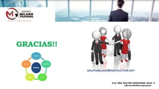 GRACIAS!!
grupomilano@instructor.net
Prof. MBA WALTER FERNANDEZ -BACA S
wfernandezbaca@pucp.pe
 