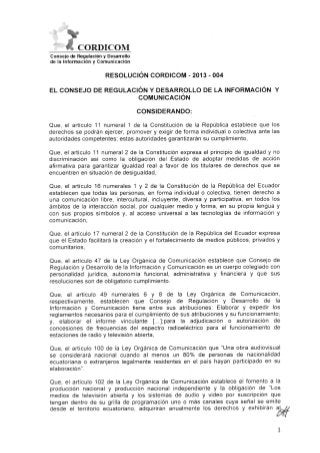 1er Reglamento CORDICOM para Calificar Proyectos Comunicacionales 11.2013