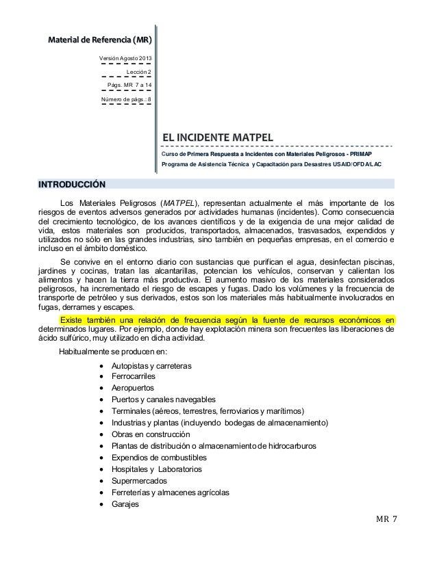 1er Respondiente Curso Manejo Materiaes Peligrosos