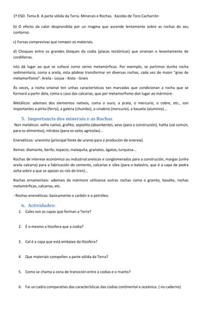 1ºeso. tema 8. rochas e minerais